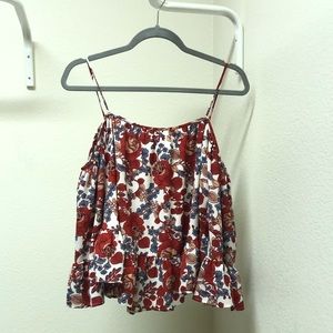 Red, white and blue off the shoulder top.